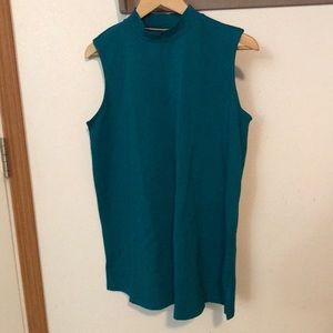 Woman Within tank top, high neckline, sleeveless, green 14/16 M